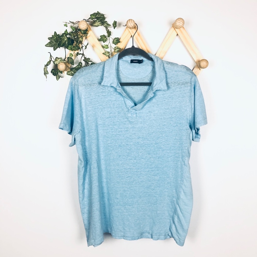 Vince | blue split neck collared tee